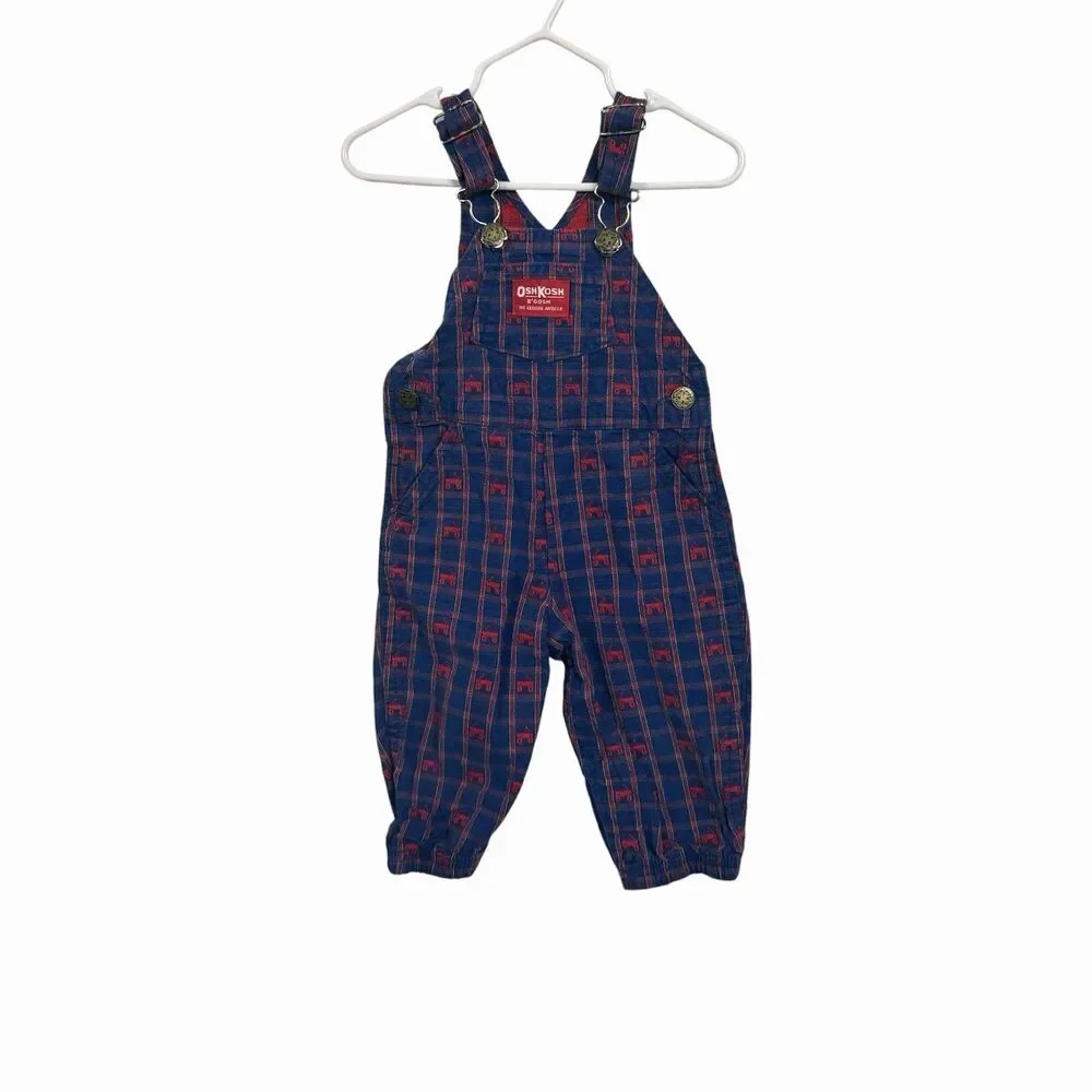 Vintage Osh Kosh Vestbak Baby Sz 12 Months Li’l Red Wagon Overalls Made In USA